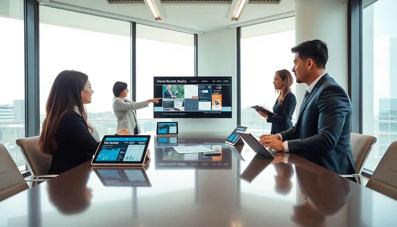 diverse real estate team collaborating in a modern office.