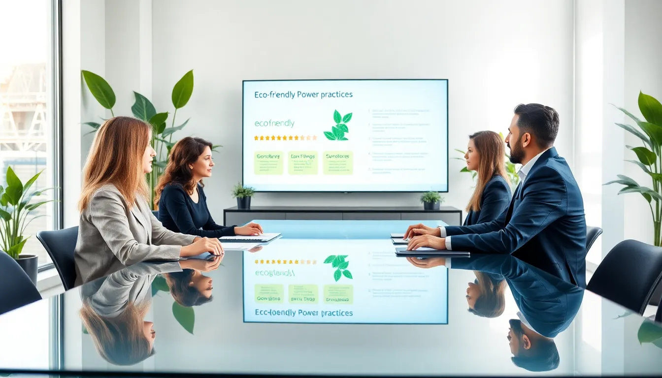 diverse team discussing power solutions in a modern office.